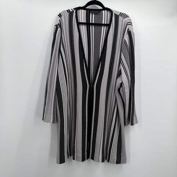 Ming Wang Cardigan Sweater Womens 3XL Black Gray Striped Open Front Knit Duster - Picture 1 of 11